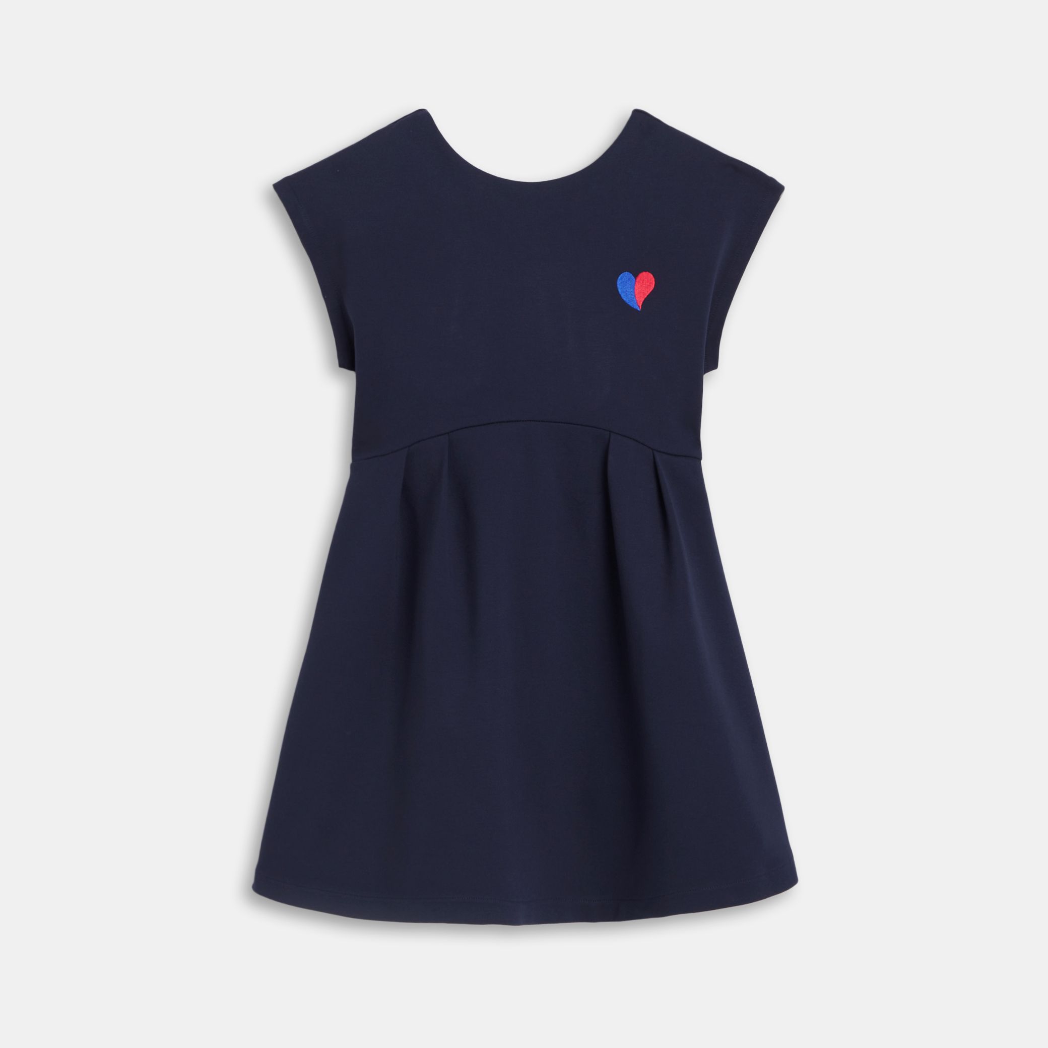 Đầm xanh navy ngắn tay thêu hình trái tim